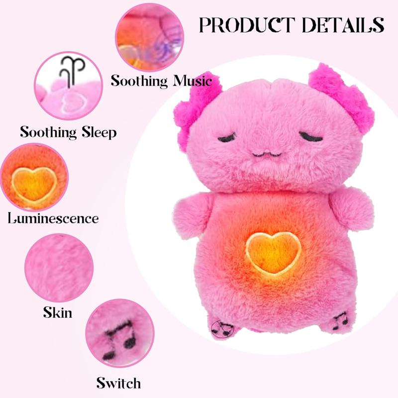 Axolotl Breathing Stuffed Stress relief toys Relief Axolotl Relief Breathing with Realistic Breathing Rising and Falling and Soothing Music Lights Axolotl Plush Gifts