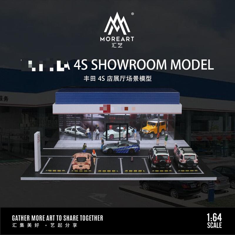 Diorama 1:64 Scale Car Showroom Model LED Lighting City Street View Garage Model Car Parking Lot Scene Display Model Collection Gift Toy