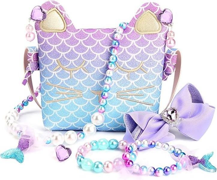 Christmas Gift Purse for Little Girls Dress Up Jewelry Pretend Play Kids Accessories Mermaid Gifts