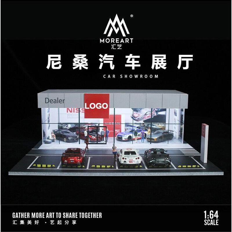 Diorama 1:64 Scale Car Showroom Model LED Lighting City Street View Garage Model Car Parking Lot Scene Display Model Collection Gift Toy