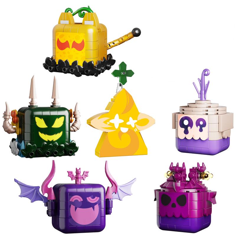 Cute 6-in-1 Fruit Monster Building Blocks Set, Great Christmas & Halloween Gift for Fans and Kids (494 pcs)