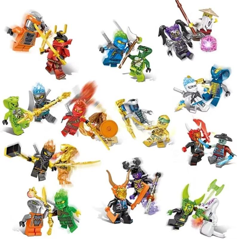 24 Pack Nija Mini Action Figure Set Ninjago Anime Movies Fans Mini Characters Toys with Nija Weapons ,Collectible Building Blocks Combat Stitching Figures for Boy& Girls