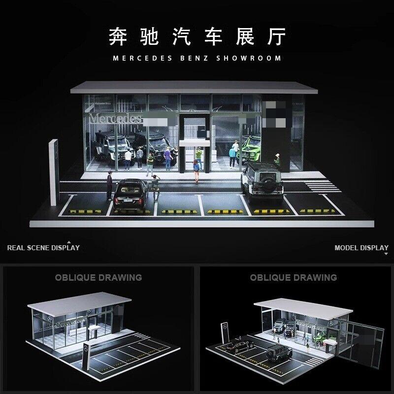 Diorama 1:64 Scale Car Showroom Model LED Lighting City Street View Garage Model Car Parking Lot Scene Display Model Collection Gift Toy