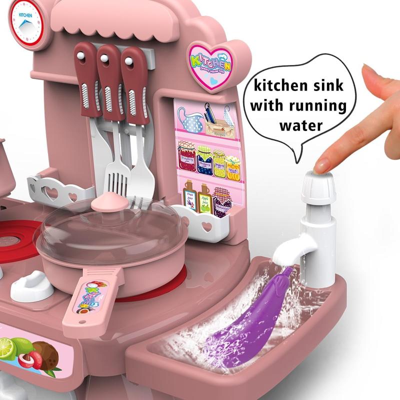 Play Kitchen Toys for Girls Boys, Mini Cookware Food Set, Play Food Kitchen Sink with Running Water Toys for Girls Boys Birthday Christmas Gifts