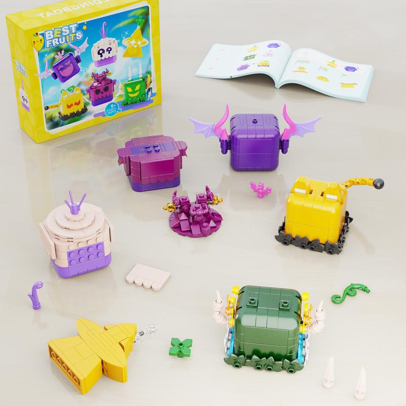 Cute 6-in-1 Fruit Monster Building Blocks Set, Great Christmas & Halloween Gift for Fans and Kids (494 pcs)