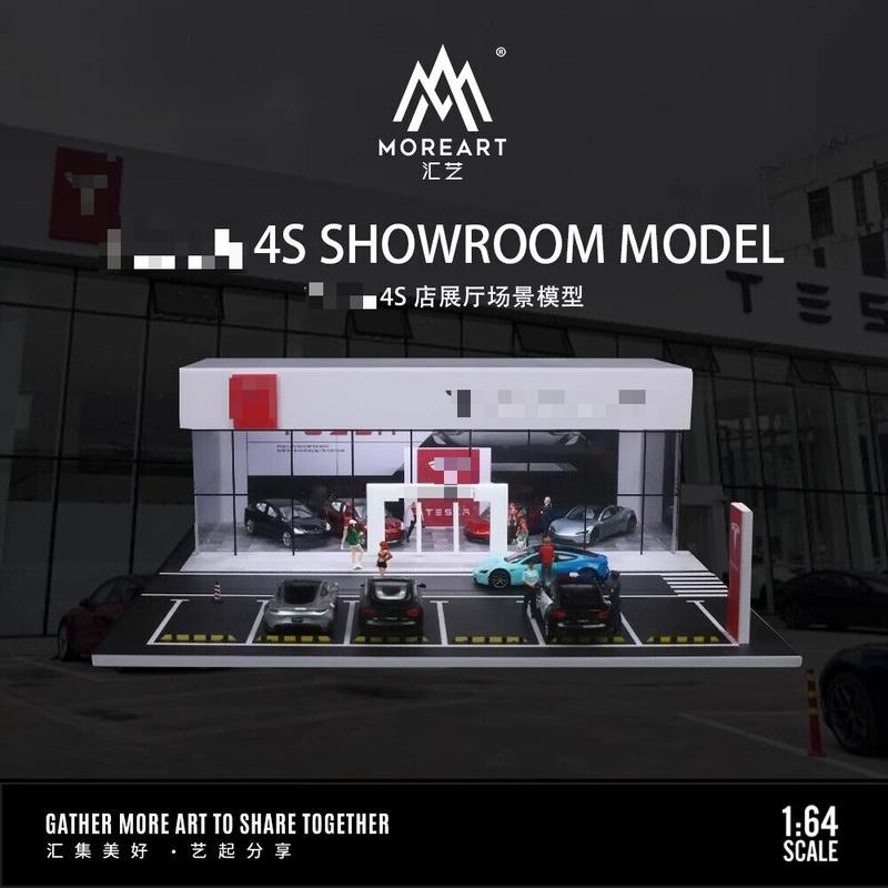 Diorama 1:64 Scale Car Showroom Model LED Lighting City Street View Garage Model Car Parking Lot Scene Display Model Collection Gift Toy