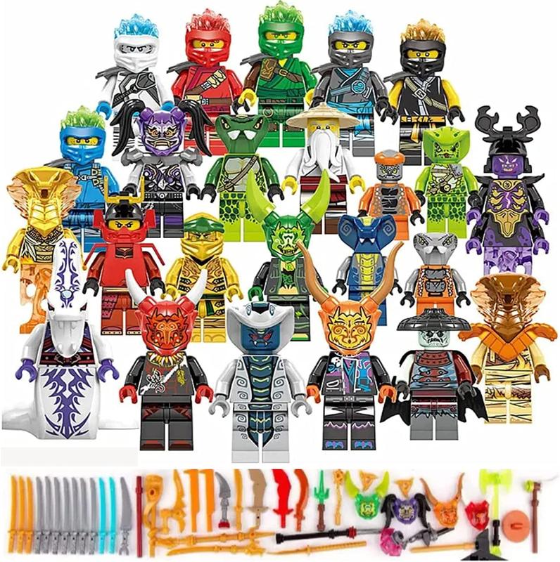 24 Pack Nija Mini Action Figure Set Ninjago Anime Movies Fans Mini Characters Toys with Nija Weapons ,Collectible Building Blocks Combat Stitching Figures for Boy& Girls