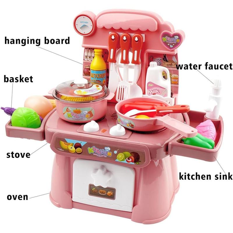 Play Kitchen Toys for Girls Boys, Mini Cookware Food Set, Play Food Kitchen Sink with Running Water Toys for Girls Boys Birthday Christmas Gifts