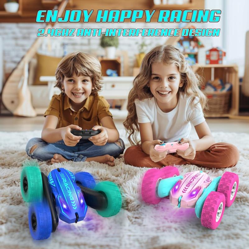 Remote Control Car, RC Cars with LED Headlights, 2.4GHz 4WD 360 Rotating Double-Sided Race RC Stunt Car Toy for Kids Ages 6-12 Boys Girls Birthday Gift