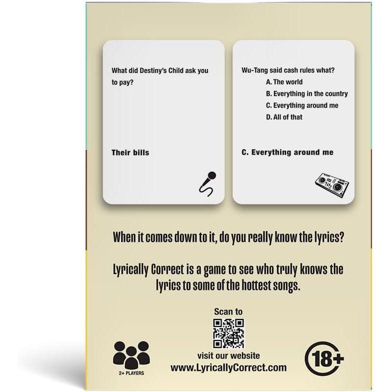 Lyrically Correct Music Trivia Card Game | Multi-Generational Family Gatherings, Adult Game Night and Fun Trivia (90's and 2000's Hip Hop and R&B)