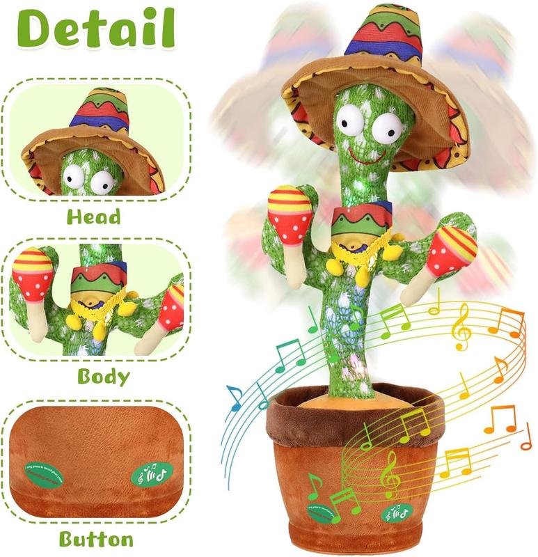 Christmas Gift Dancing Talking Cactus,Dancing Talking Animal Toys,Educational Toy,Repeating & Singing What You Say,Birthday Gift