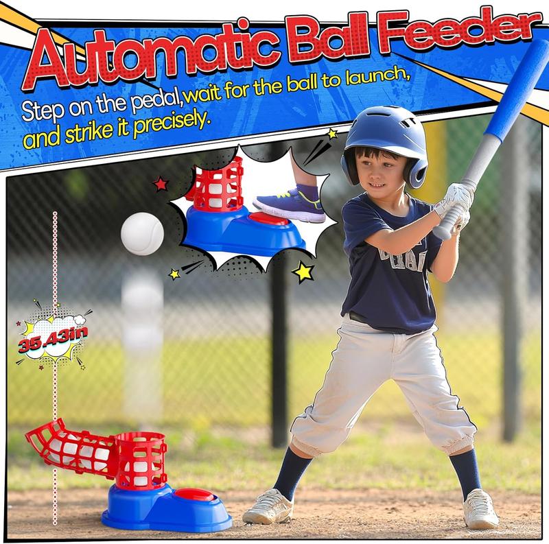 EagleStone 4-in-1 T-Ball Set, Tee Ball Stand, Hanging Tee, Ball Launcher, and Golf with 6 Softballs – Outdoor Sports Toy