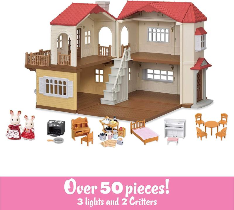 Calico Critters Red Roof Country Home - Dollhouse Playset with Figures, Furniture and Accessories for Ages 3+