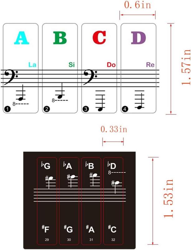 Piano Stickers for ,  Colorful Piano Keyboard Stickers for 88 61 54 49 Full Set Stickers Removable and Transparent, Leaves No , Ideal for Piano Beginners Learning Piano or Keyboard