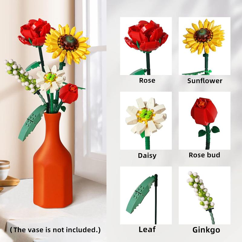 Mini Flower Bouquet Building Sets, Artificial Flowers Toy, DIY Unique Decoration Home, Botanical Collection for Ages 8-12 yrs Old Girl for Gift