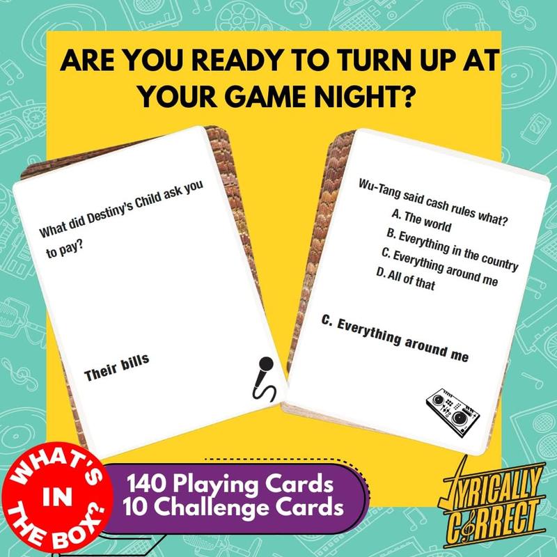 Lyrically Correct Music Trivia Card Game | Multi-Generational Family Gatherings, Adult Game Night and Fun Trivia (90's and 2000's Hip Hop and R&B)