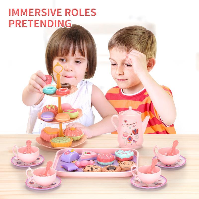 Tea Party Play Set, Kitchen Pretend Play Toy with Desserts & Teaware, Toys Gift, Back To School, Montessori Toys, Thanksgiving, Chrismats Gift Set