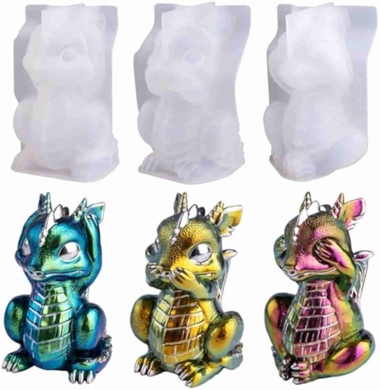 LET'S RESIN Dragon Resin Molds, Hear, Speak, See No Evil 3 Count Dragon Epoxy Resin Molds, Lively 3D Animal Silicone Molds for Epoxy Resin, Art Craft, Gift