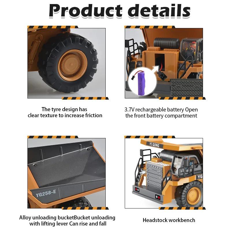 Electric Remote Control Toys RC Cars Lorries, 2.4Ghz USB charging RC cars RC Dump Truck Remote Control RC Construction Vehicle Toys, 9 Channels Alloy RC Excavator Dump Trucks Bulldozer Alloy Plastic Engineering Vehicle Electron