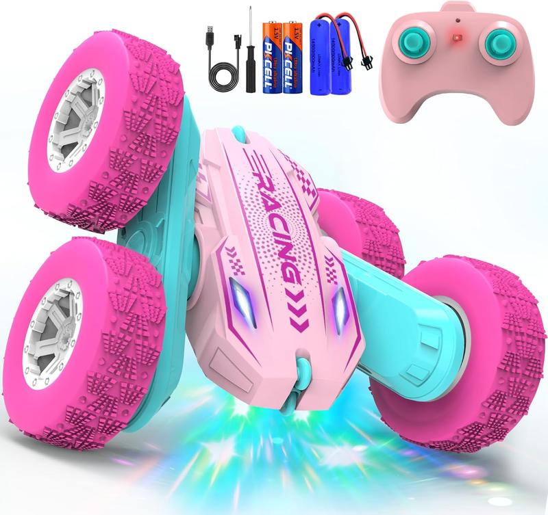 Remote Control Car, RC Cars with LED Headlights, 2.4GHz 4WD 360 Rotating Double-Sided Race RC Stunt Car Toy for Kids Ages 6-12 Boys Girls Birthday Gift