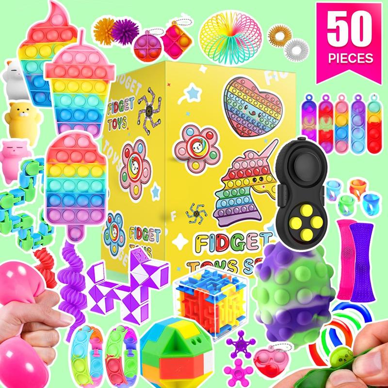 Fidget Toys, 50 Pack Sensory Toy Set Bulk Stocking Stuffers Carnival Treasure Box Classroom Prizes Gifts Party Favors for Kids Adults Boys Girls, Stress Relief Anxiety Relief