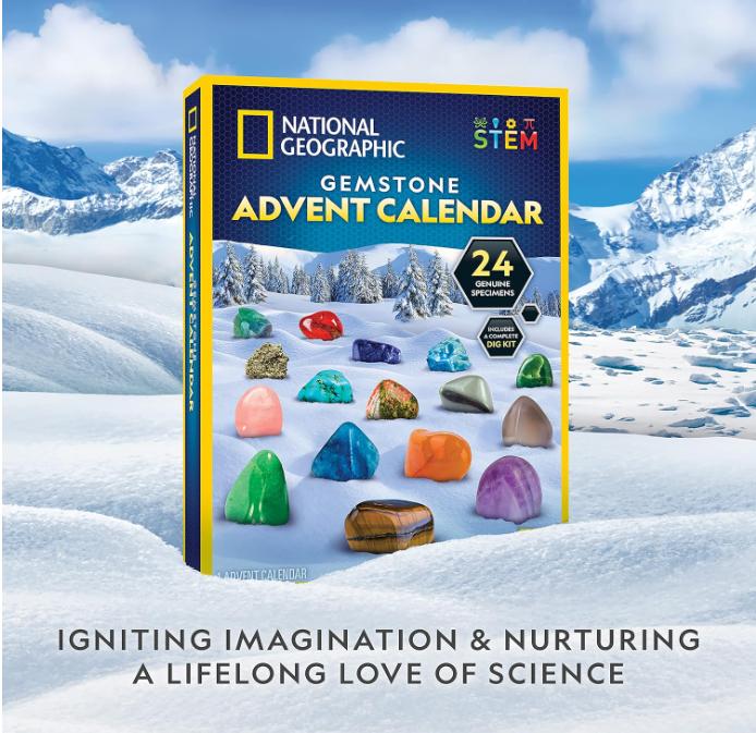 NATIONAL GEOGRAPHIC Gemstone Advent Calendar - 2024 Advent Calendar for Kids with 24 Gemstones to Open Each Day, a Complete Rock Collection Christmas Countdown