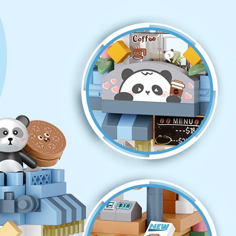 1 Set Cartoon Panda Cafe Building Blocks, Miniature Model Building Toys for Kids, Creative Architectural Model Mini Ornaments