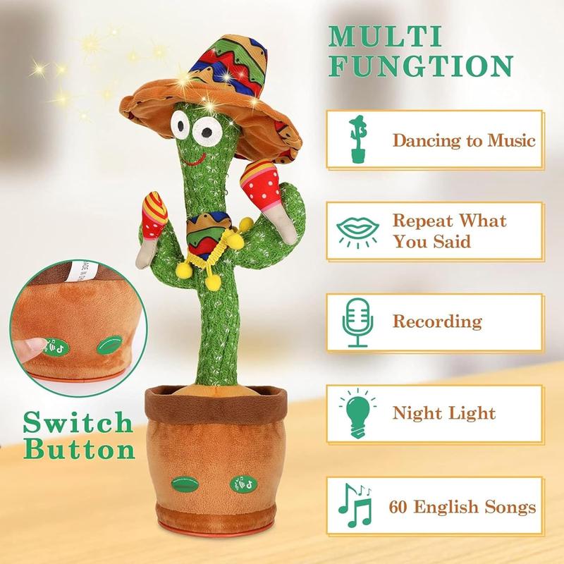 Christmas Gift Dancing Talking Cactus,Dancing Talking Animal Toys,Educational Toy,Repeating & Singing What You Say,Birthday Gift