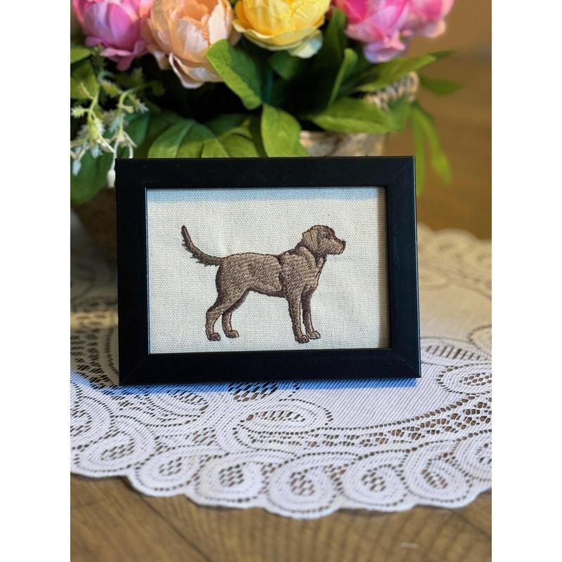 Chocolate Labrador Retriever Machine Embroidered and Framed!  Other Designs and Breeds Available!