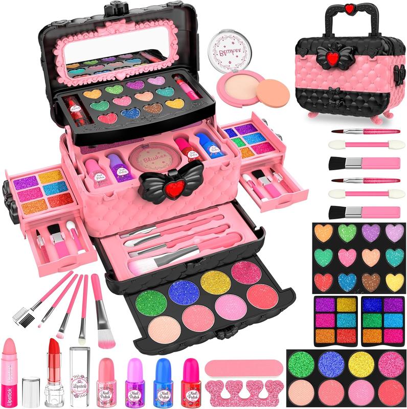 54 Pcs Kids Makeup Kit for Girls, Princess Real Washable Pretend Play Cosmetic Set Toys with Mirror, Non-Toxic & Safe, Birthday Gifts