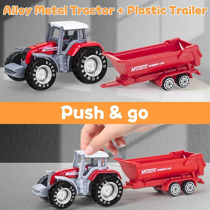 4 Pack Farm Tractor Toys with Trailers, Die cast Tractor Toys for Kids 3-5 Detachable Alloy Farm Tractors and Truck Toys for Toddlers Boys 3 4 5 6 7 8 Birthday Gift & Cake Toppers