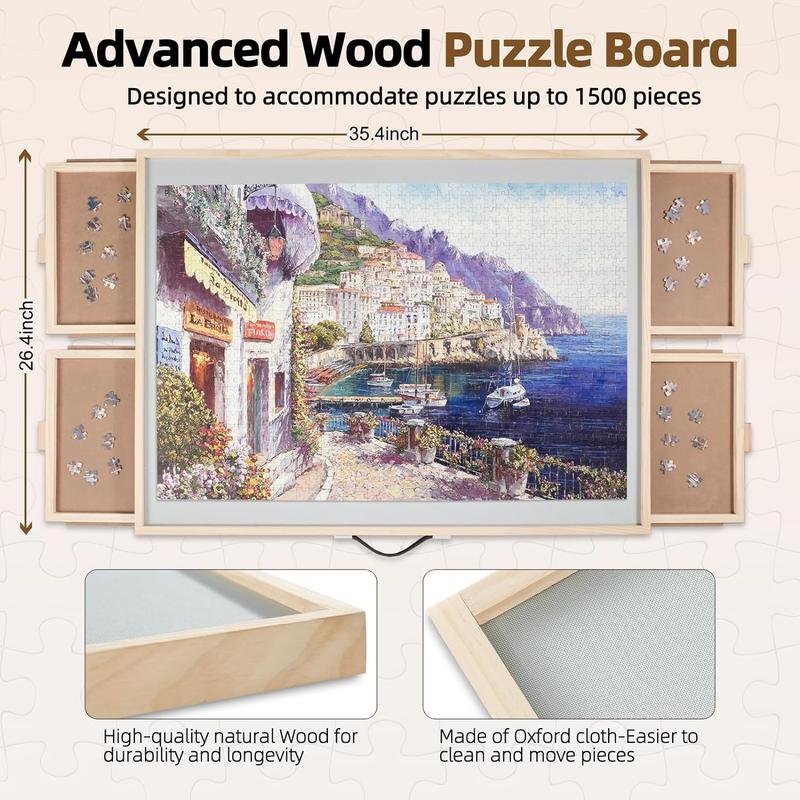 ALL4JIG 2-in-1 Puzzle Board for Adults with Wooden Tabletop, Drawers, Lazy Susan and Cover, Rotating and Tilting Design, Portable and Eco-Friendly