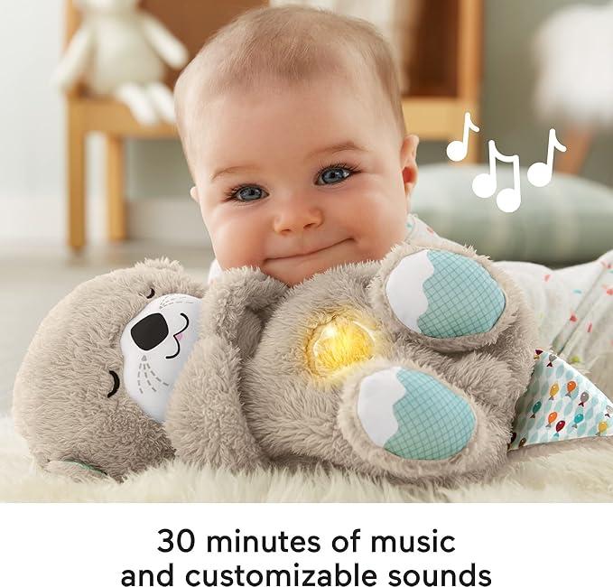 Breathing stuffed animal with light and music, grey breathing otter plush doll to relieve anxiety, suitable for adult and children's birthday gifts