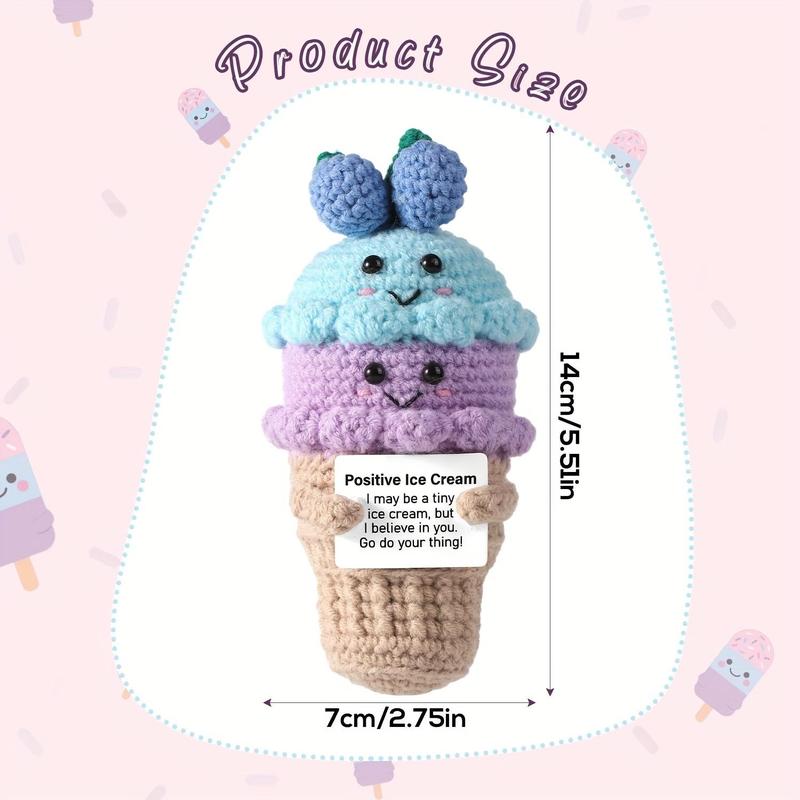 Positive Crochet Ice Cream, 1 Count Emotional Support Cute Ice Cream Shaped Knitted Doll, Crochet Toys, Encouragement Gifts, Birthday Festival Gifts