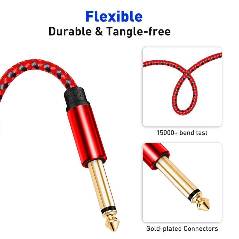 Stereo Audio Cable, Nylon Braided Instrument Cable, Audio Guitar Male Jack Instrument Lead for Electric Guitar, Bass, Amplifier, Mixer, Keyboard, Speaker