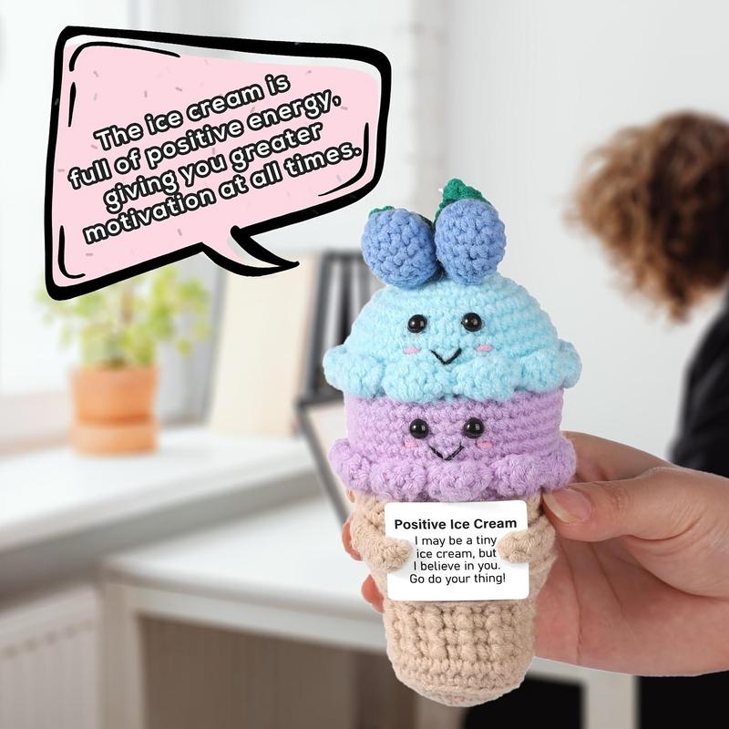 Positive Crochet Ice Cream, 1 Count Emotional Support Cute Ice Cream Shaped Knitted Doll, Crochet Toys, Encouragement Gifts, Birthday Festival Gifts