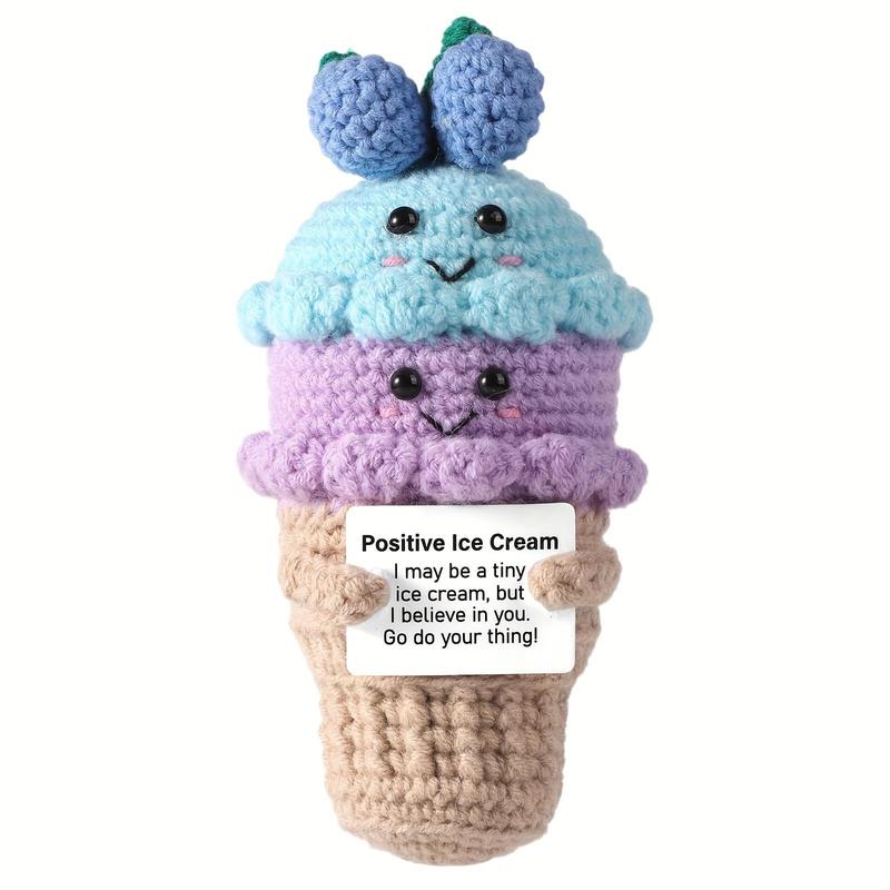 Positive Crochet Ice Cream, 1 Count Emotional Support Cute Ice Cream Shaped Knitted Doll, Crochet Toys, Encouragement Gifts, Birthday Festival Gifts