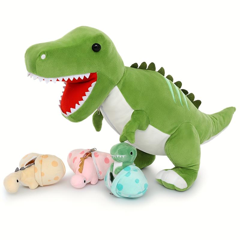 Giant Dinosaur Stuffed Animal 23.6'' Big T-Rex Mommy Dinosaur Plush Toy With 3 Cute Baby Dinosaurs & 3 Egg Bags Inside Its Zippered Tummy For Boys Girls