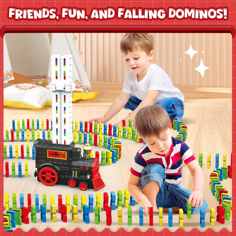 Christmas Chikro Dominos Train Toys for Kids 3-5 - 120PCS Dominos Stem Montessori Toy 3-10 Year Old Boy Girl Birthday Gifts Boys Toys Stocking Stuffers Presents Gift