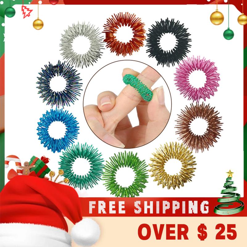 Spiky Sensory Rings, 10 Pack Different Colors, Stress Relief Fidget Sensory Toys, Fidget Rings,Massager Rings