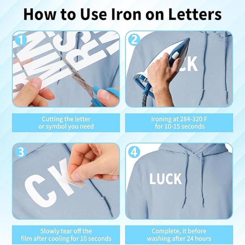 Iron on Letters for Clothing (10 Sheets), Heat Transfer Letter DIY Craft Supplies for Clothes, Jersey T-shirt Printing DIY Craft