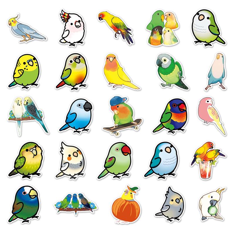 50pcs Cartoon Parrot Pattern Stickers, Cute Animals Pattern Waterproof Decorative Stickers, DIY Decals For Water Bottle, Laptop, Phone Case, Scrapbooking, Journal Making