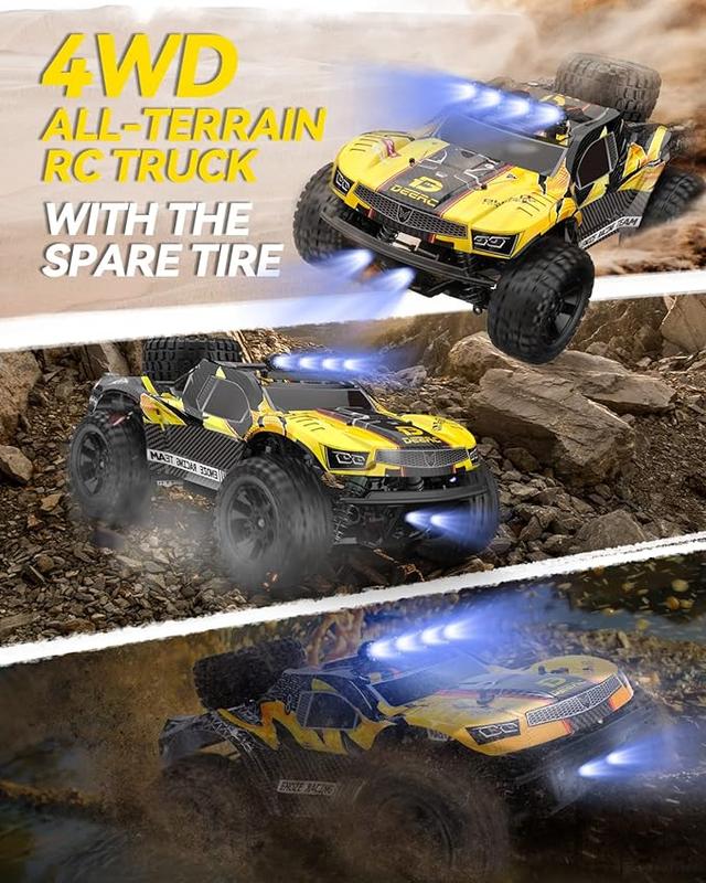 DEERC 9201E 1:10 Large Remote Control Truck with Lights, Fast Short Course RC Car, 48 km h 4x4 Off-Road Hobby Grade Toy Monster Crawler Electric Vehicle with 2 Rechargeable Batteries  rccar rc drift