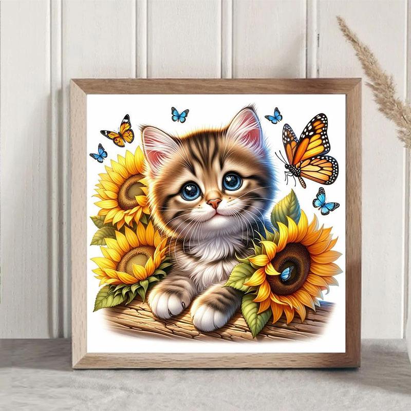 DIY Artificial Rhinestones Arts Painting Kit Without Frame, Cute Cat Theme DIY Painting, Handmade Craft Art Decoration