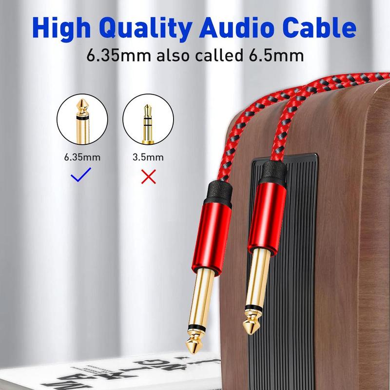 Stereo Audio Cable, Nylon Braided Instrument Cable, Audio Guitar Male Jack Instrument Lead for Electric Guitar, Bass, Amplifier, Mixer, Keyboard, Speaker