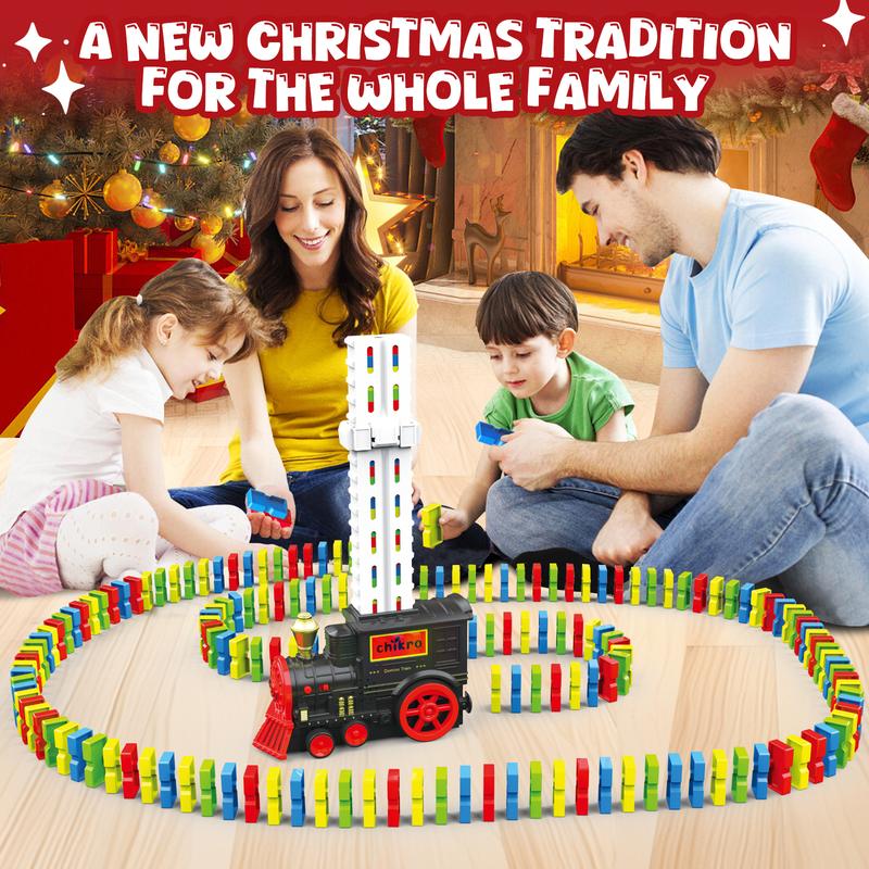 Christmas Chikro Dominos Train Toys for Kids 3-5 - 120PCS Dominos Stem Montessori Toy 3-10 Year Old Boy Girl Birthday Gifts Boys Toys Stocking Stuffers Presents Gift