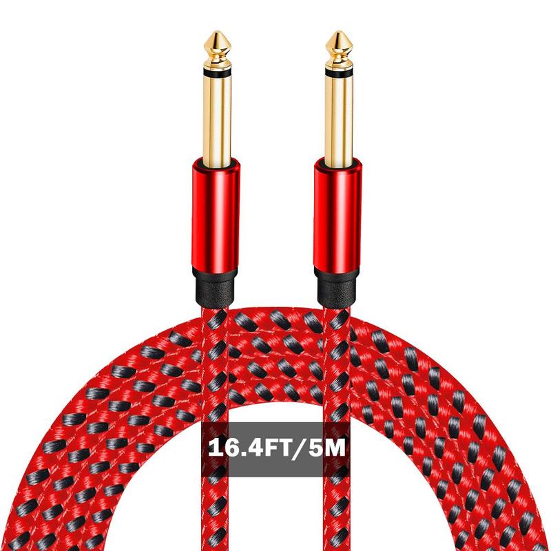 Stereo Audio Cable, Nylon Braided Instrument Cable, Audio Guitar Male Jack Instrument Lead for Electric Guitar, Bass, Amplifier, Mixer, Keyboard, Speaker