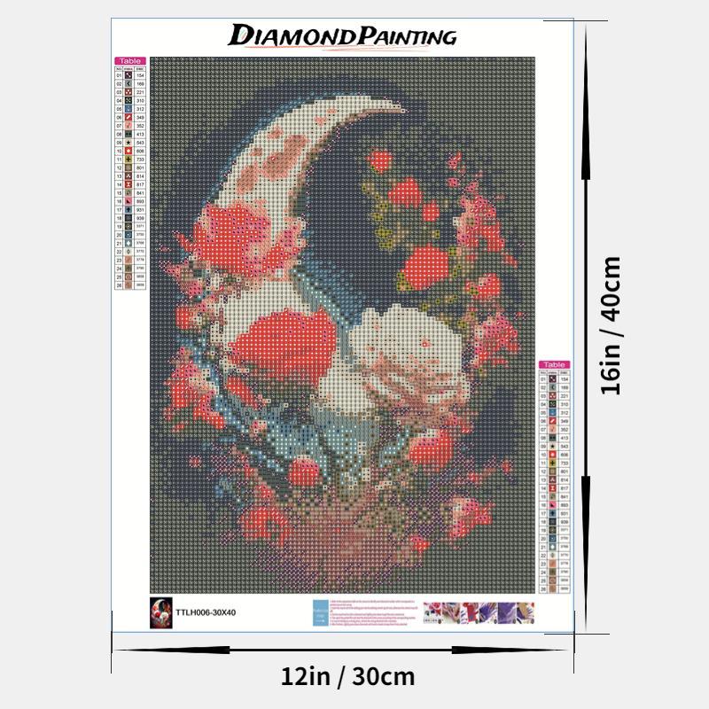 Diamond Arts Colorful Painting Kit, Moon & Flower DIY Rhinestone Embroidery Set, Full Drill Embroidery Pasted Painting Without Frame For Home Wall Decor