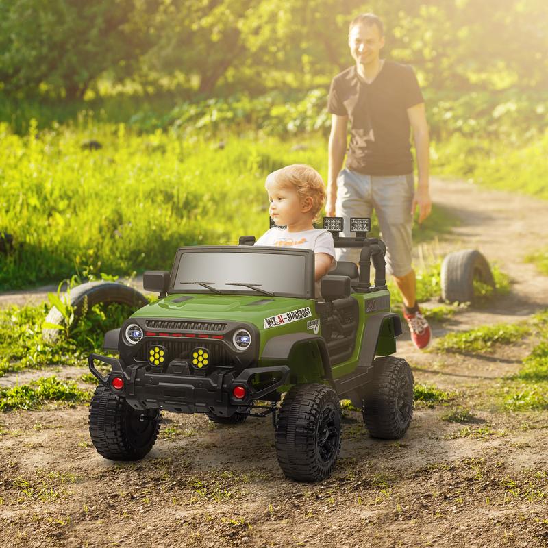 Qaba 12V Ride on Truck, Ride on UTV, Battery Powered Electric Car with Parent Remote, 4 Suspension Wheels, Music Horn LED Lights