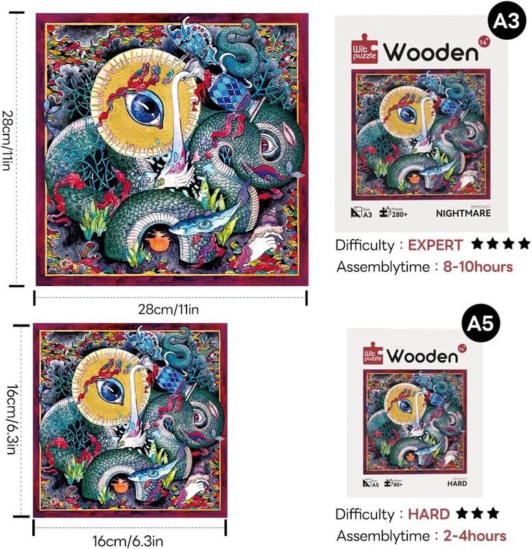 Wooden Puzzles Jigsaw Puzzles 286 count DIY Puzzle for Adults and Kids Fantasy Puzzles-Gift for Christmas, Home Decorations, and Mindful Play 11 * 11 Inch